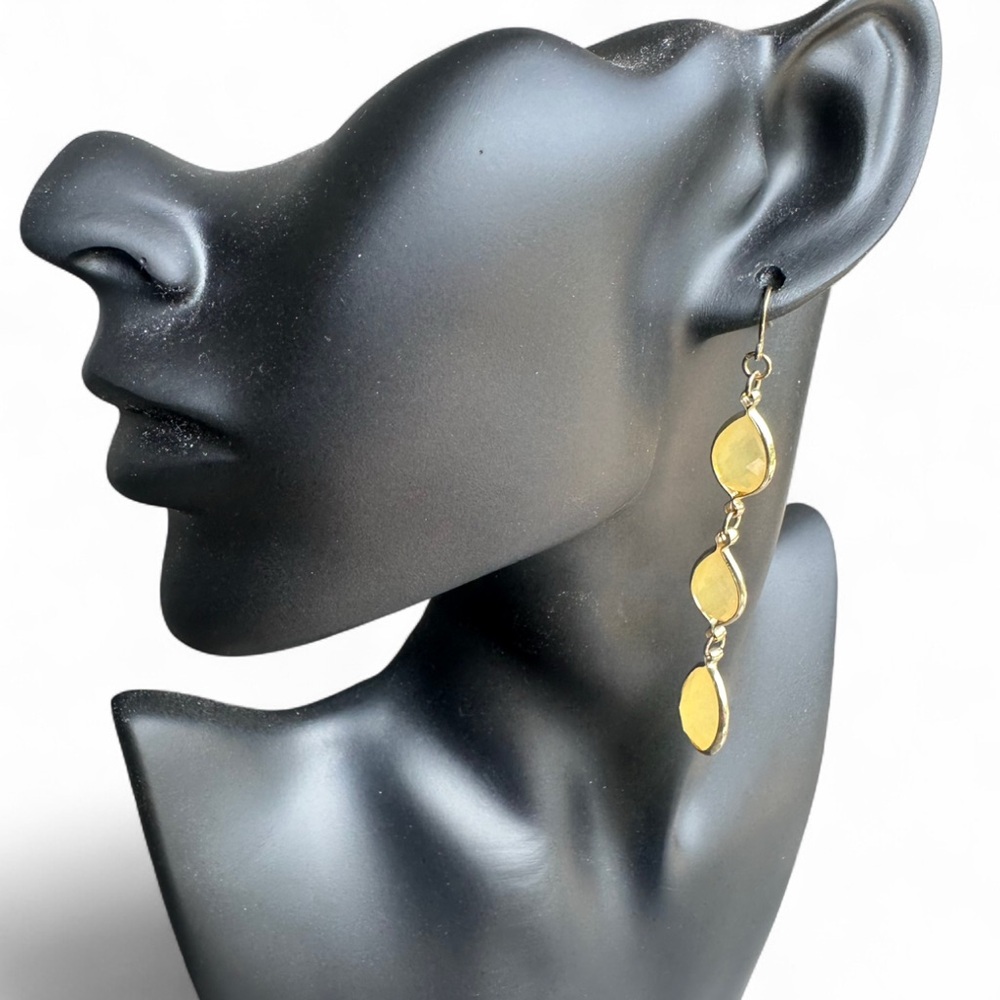 True to Form brass teardrop earrings yellow stones